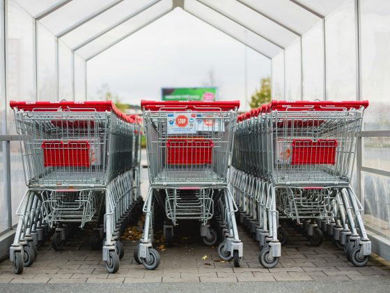 A row of supermarket trolleys